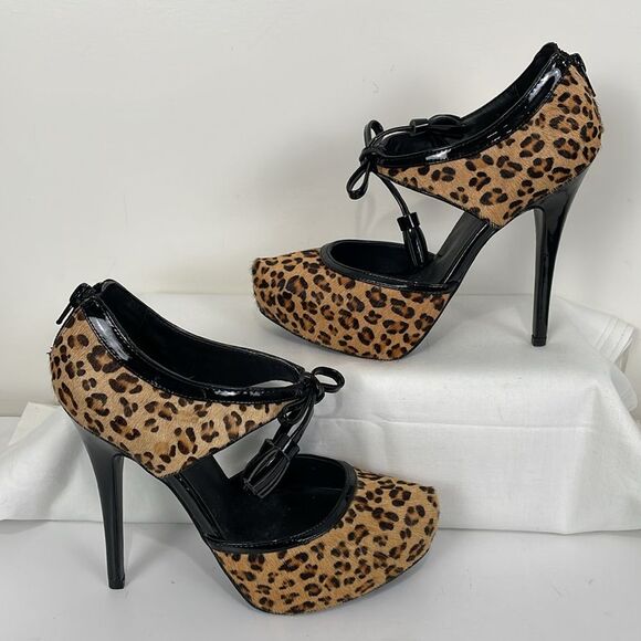 Charles David Women’s 7.5 Platform Heels Leopard Print Pony Hair Tassel Stiletto - Picture 9 of 11
